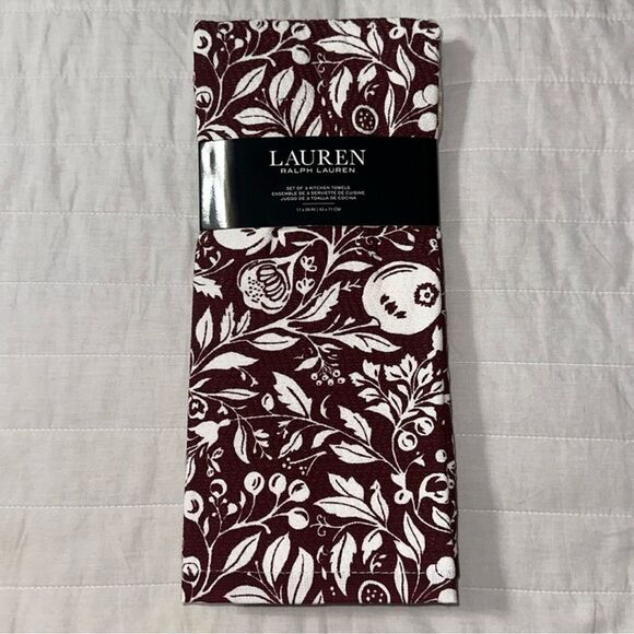 LRL Burgundy White Ivory Plaid Berry Terrycloth Cotton Dish Kitchen Towels - Picture 1 of 8